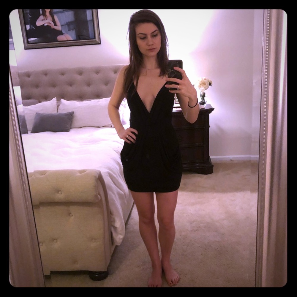 Black mini dress with open top
